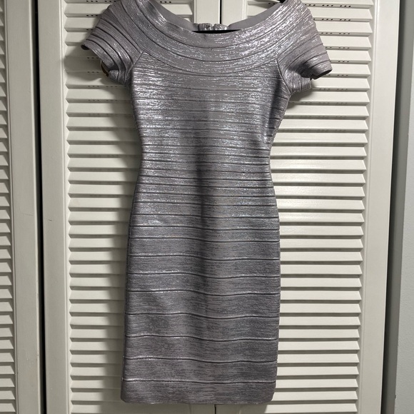 Herve Leger Shimmering Silver Midi Dress - Picture 1 of 2